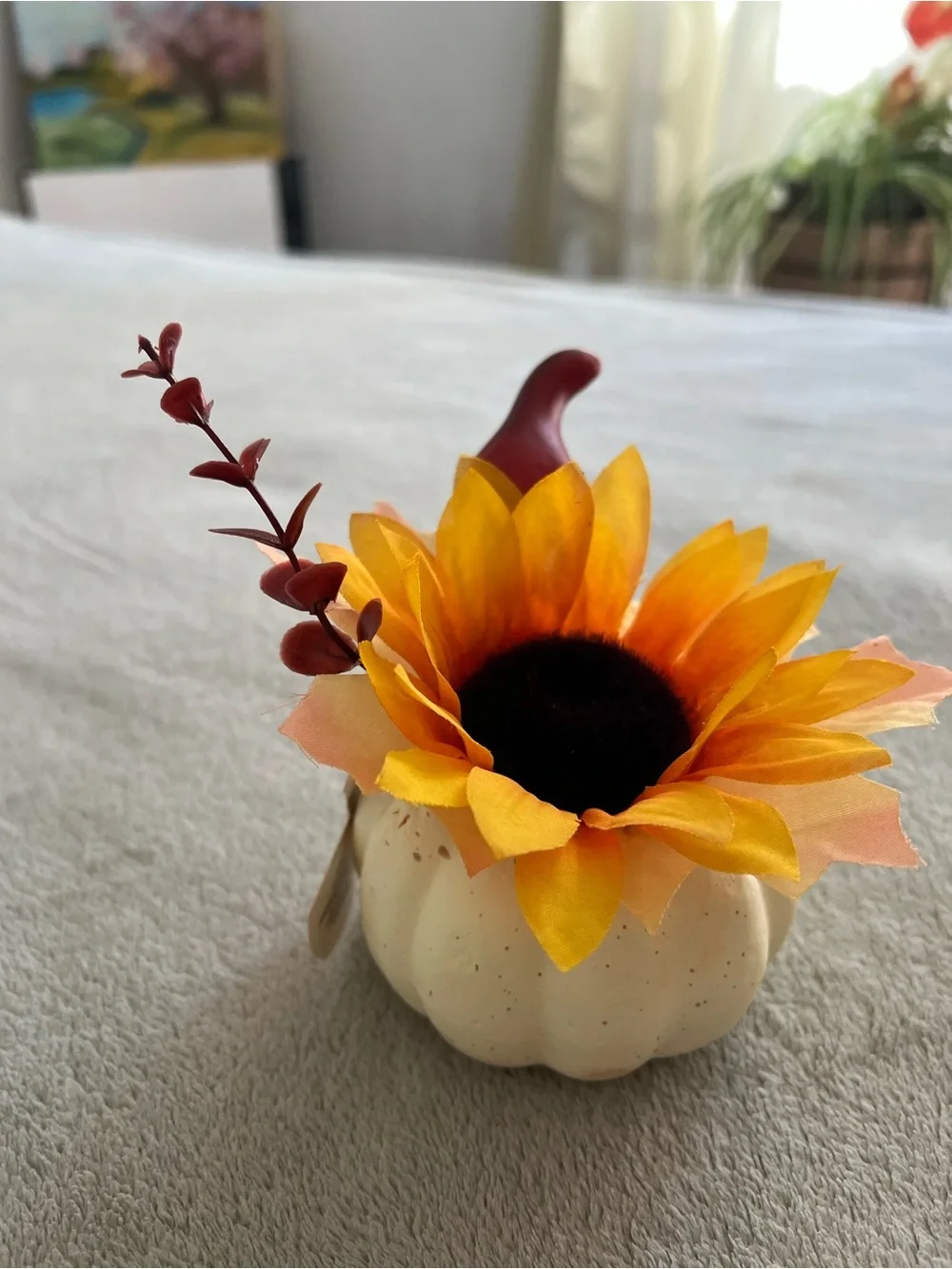 Sunflower Pumpkin Table Accent - Yellow & Orange Artificial Floral Decor- NWOT
